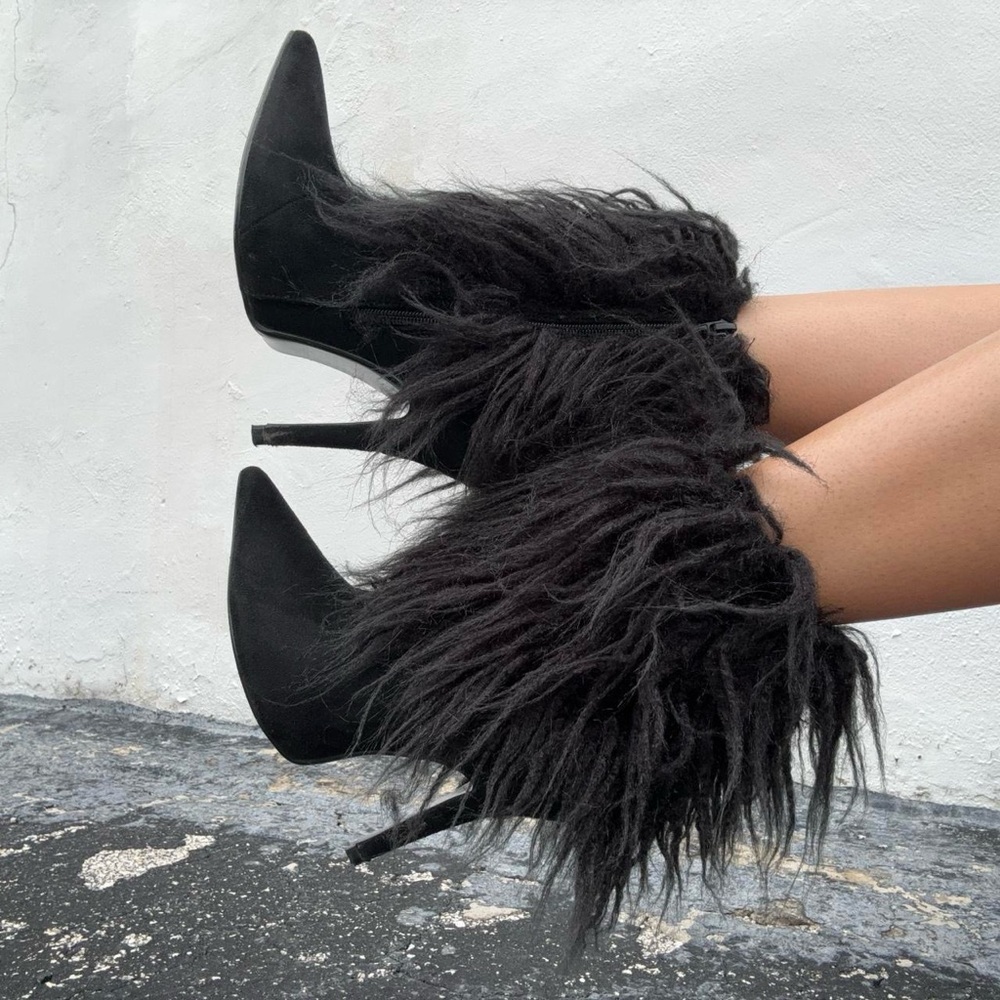 Gazelle faux fur stiletto heel ankle boots